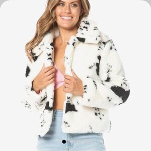JUICY COUTURE spotted Faux Fur Jacket Coat Sz. XS NWT “teddy” style white/black
